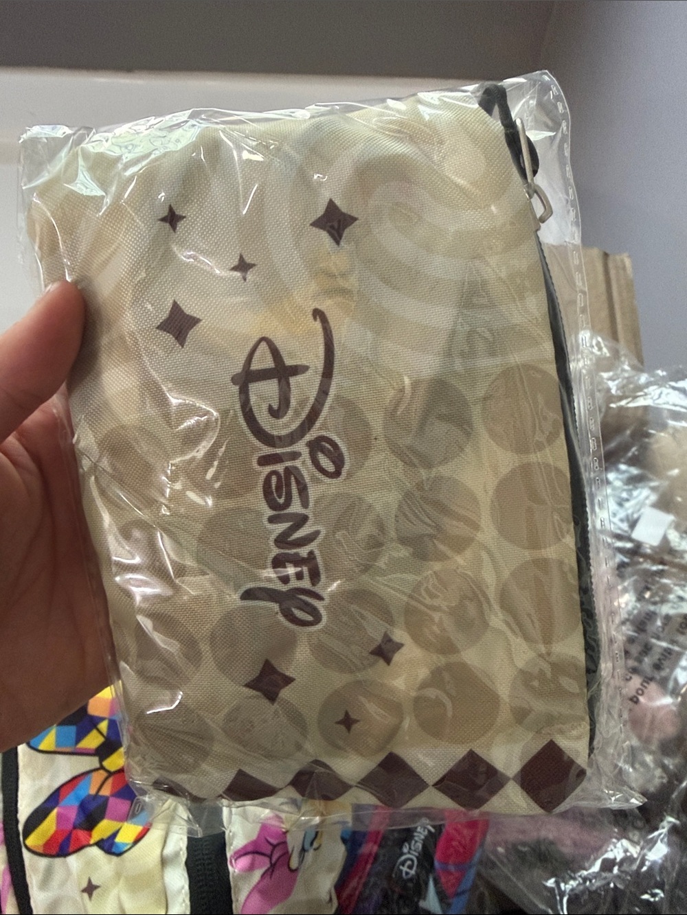 Disney Cream and Dark Brown Logo Cosmetic Pouch